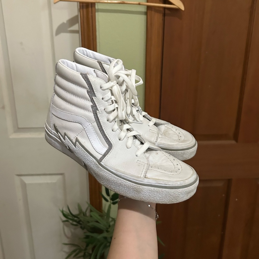 White Lightning Bolt High Top Vans